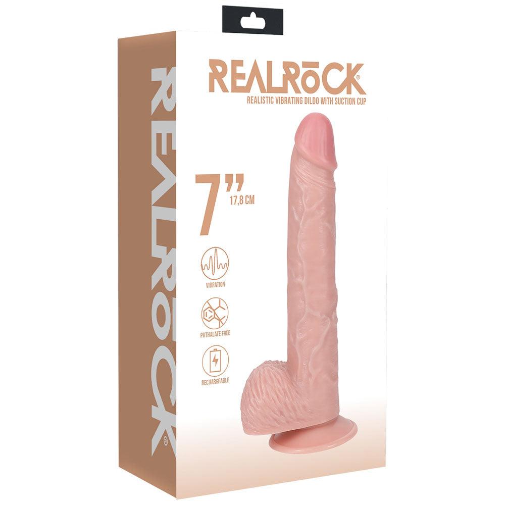 REALROCK 18cm Vibrating Cock + Balls - Flesh - Flesh 17.8 cm (7'') USB Rechargeable Vibrating Dong - REA189FLE