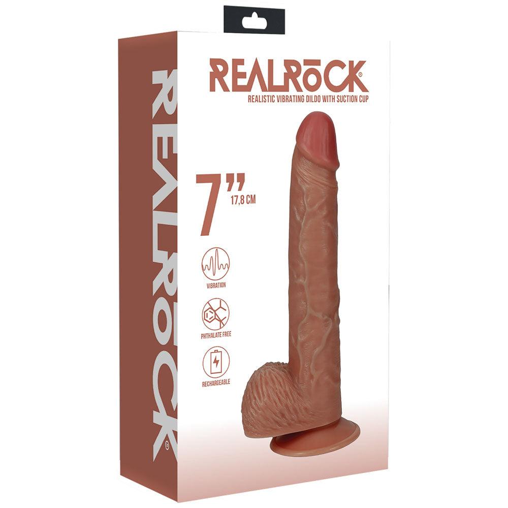 REALROCK 18cm Vibrating Cock + Balls - Tan - Tan 17.8 cm (7'') USB Rechargeable Vibrating Dong - REA189TAN