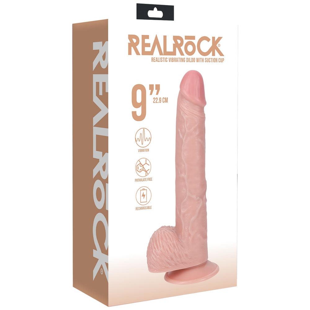 REALROCK 23cm Vibrating Cock + Balls - Flesh - Flesh 22.9 cm (9'') USB Rechargeable Vibrating Dong - REA190FLE