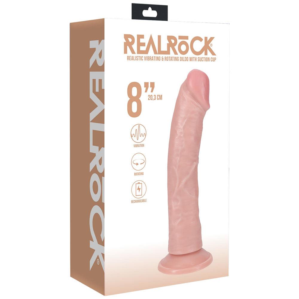 REALROCK 20cm Vibrating + Rotating Cock - Flesh - Flesh 20.3 cm (8'') USB Rechargeable Vibrating and Rotating Dong - REA191FLE