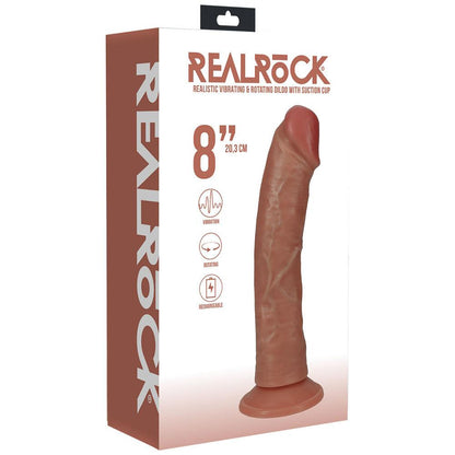 REALROCK 20cm Vibrating + Rotating Cock - Tan - Tan 20.3 cm (8'') USB Rechargeable Vibrating and Rotating Dong - REA191TAN