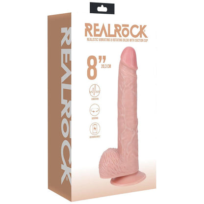 REALROCK 20cm Vibrating + Rotating Cock + Balls - Flesh - Flesh 20.3 cm (8'') USB Rechargeable Vibrating and Rotating Dong - REA192FLE