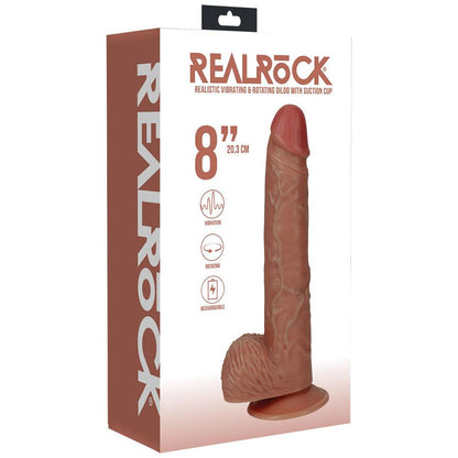 REALROCK 20cm Vibrating + Rotating Cock + Balls - Tan - Tan 20.3 cm (8'') USB Rechargeable Vibrating and Rotating Dong - REA192TAN