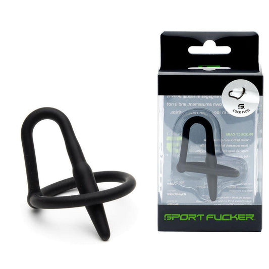 Sport Fucker Cock Plug - Black Cock Ring with Urethral Sound - SF12696