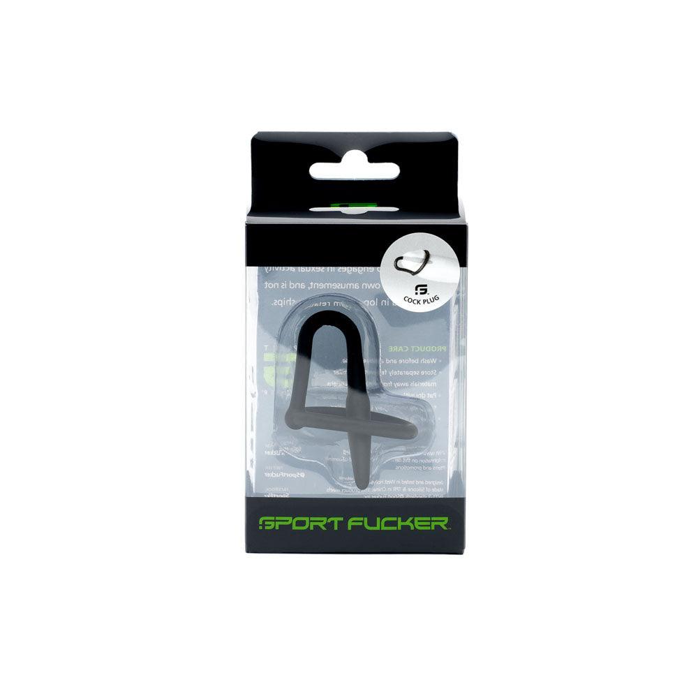 Sport Fucker Cock Plug - Black Cock Ring with Urethral Sound - SF12696