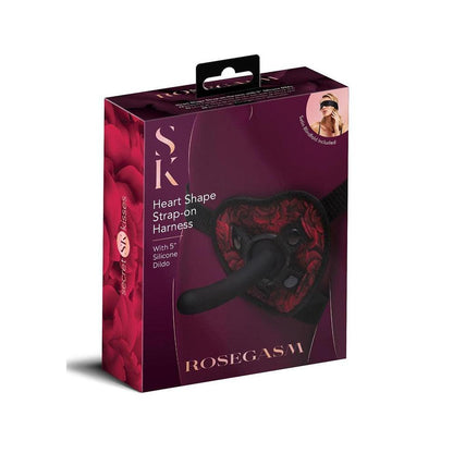 Secret Kisses ROSEGASM STRAP-ON HARNESS with Dildo - Red/Black Heart-Shaped Strap-On with 5'' Dildo - SK-1039