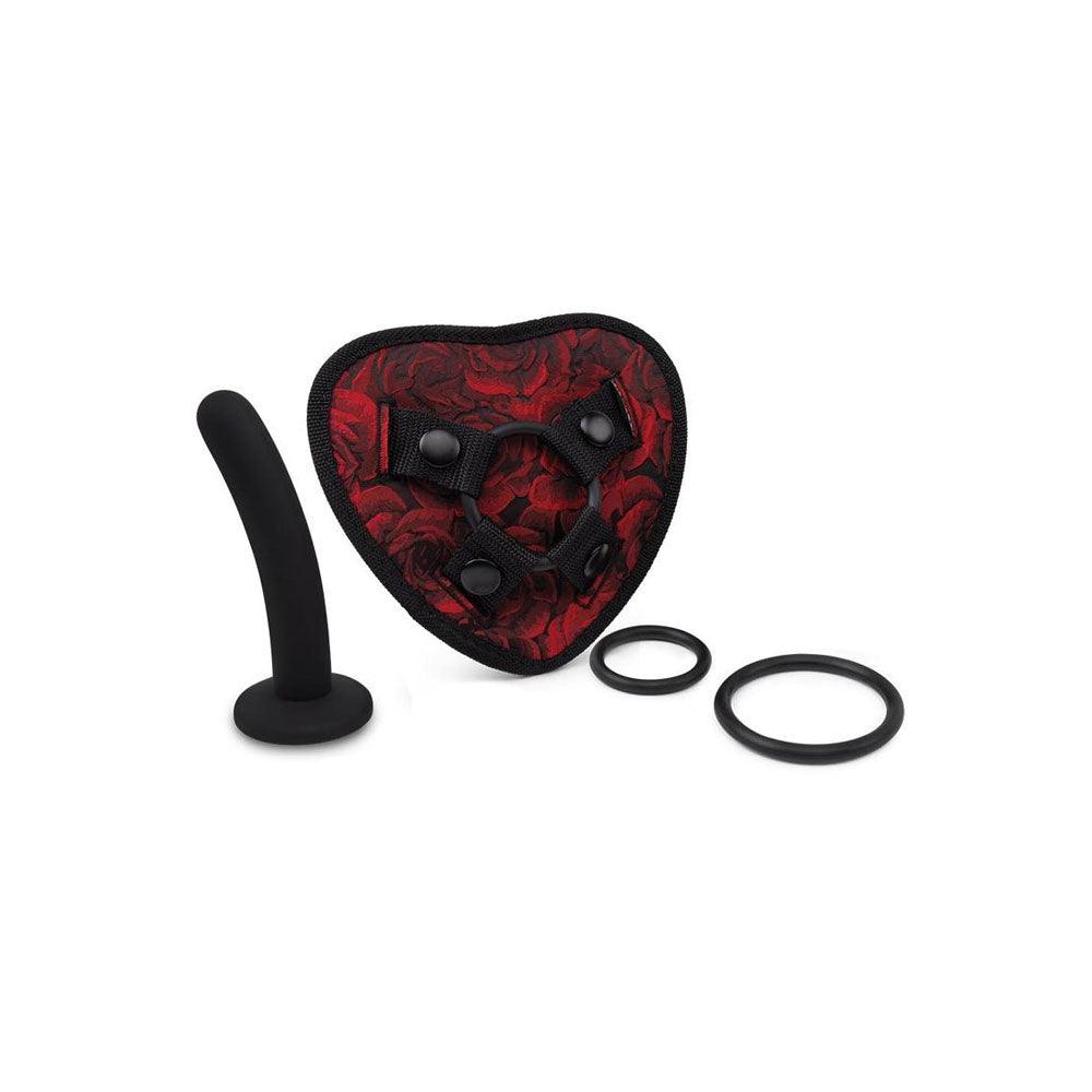 Secret Kisses ROSEGASM STRAP-ON HARNESS with Dildo - Red/Black Heart-Shaped Strap-On with 5'' Dildo - SK-1039