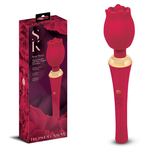 Secret Kisses Rosegasm Rose Wand - Rose Red 30.5 cm USB Rechargeable Massager Wand - SK-1043