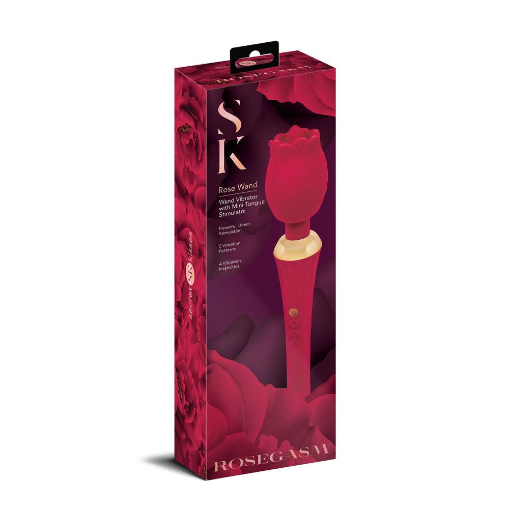 Secret Kisses Rosegasm Rose Wand - Rose Red 30.5 cm USB Rechargeable Massager Wand - SK-1043