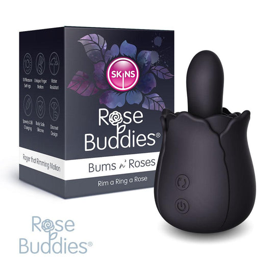 Skins Rose Buddies - The Bums N Roses - Black USB Rechargeable Anal Rimming Stimulator - SKRBBNR