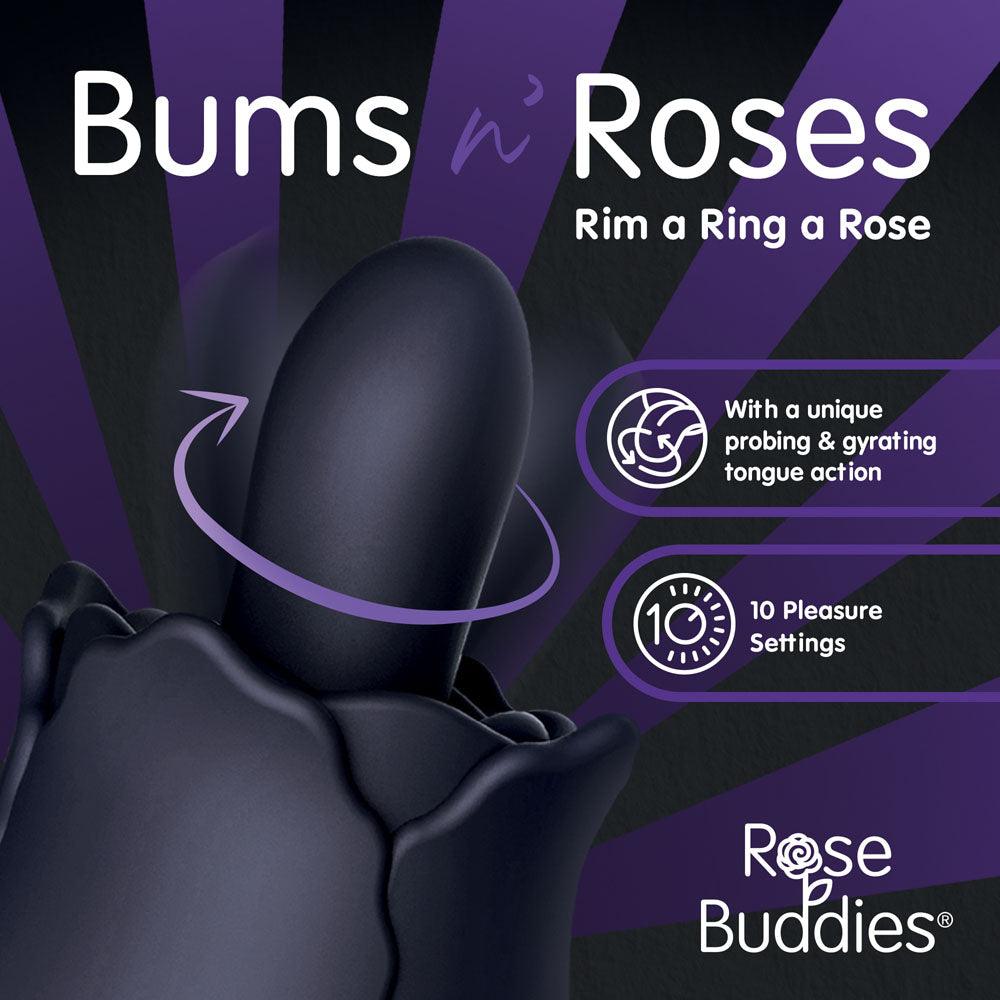 Skins Rose Buddies - The Bums N Roses - Black USB Rechargeable Anal Rimming Stimulator - SKRBBNR