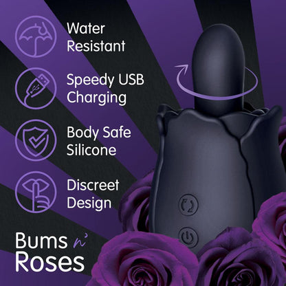 Skins Rose Buddies - The Bums N Roses - Black USB Rechargeable Anal Rimming Stimulator - SKRBBNR