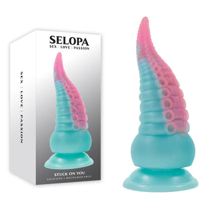 Selopa STUCK ON YOU - Blue/Pink 19 cm USB Rechargeable Vibrating Tentacle Fantasy Dildo - SL-RS-4172-2