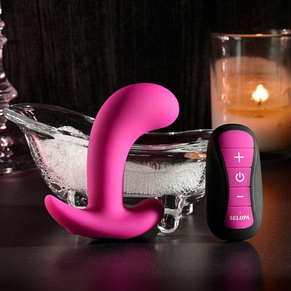 Selopa HOOKING UP - Pink 9.5 cm USB Rechargeable Vibrator with Wireless Remote - SL-RS-4219-2