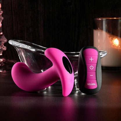 Selopa HOOKING UP - Pink 9.5 cm USB Rechargeable Vibrator with Wireless Remote - SL-RS-4219-2