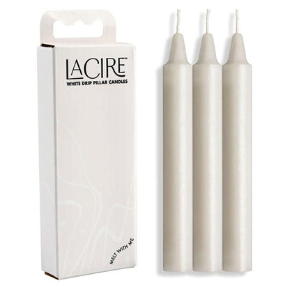 LaCire Drip Pillar Candles - White - White Drip Candles - Set of 3 - SS05203