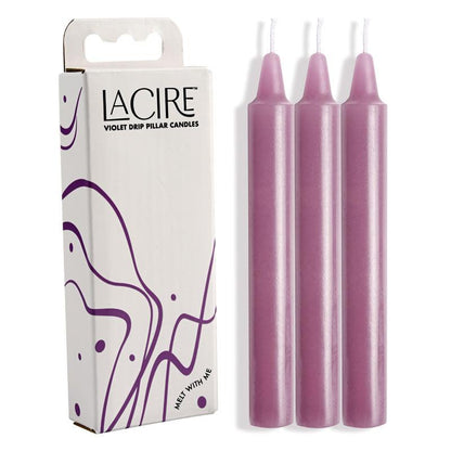 LaCire Drip Pillar Candles - Violet - Violet Drip Candles - Set of 3 - SS05207