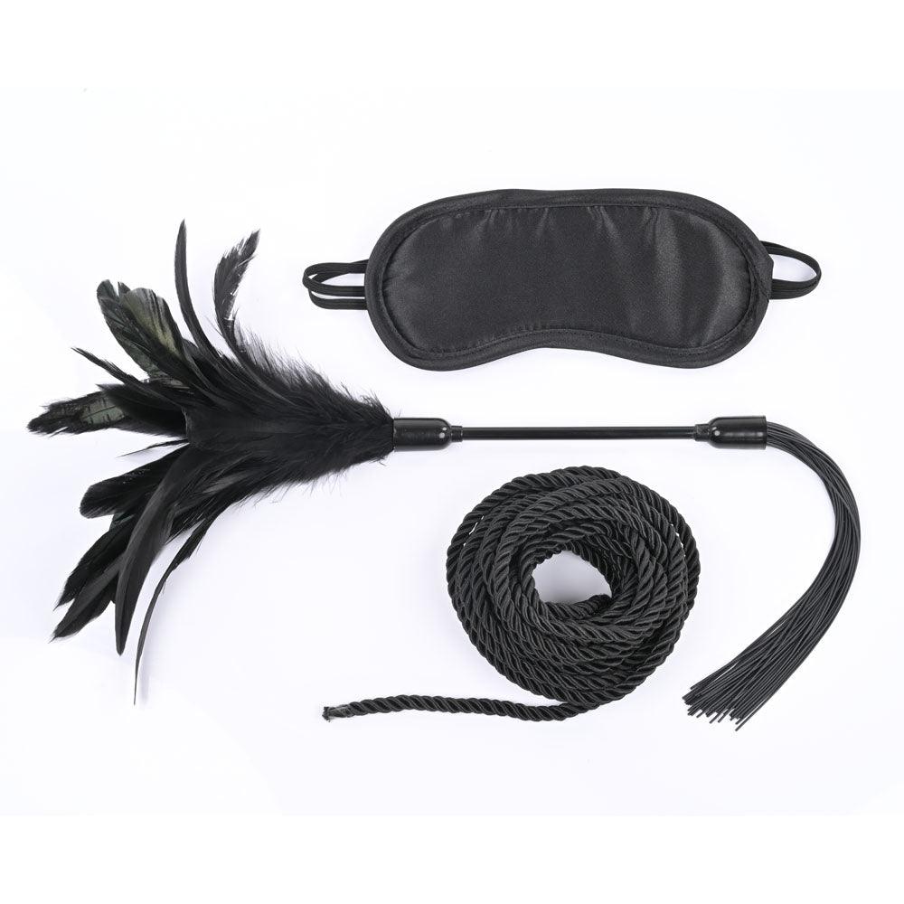 Sex & Mischief Shadow Tie and Tickle Kit - Black Beginners Bondage Kit - SS09806