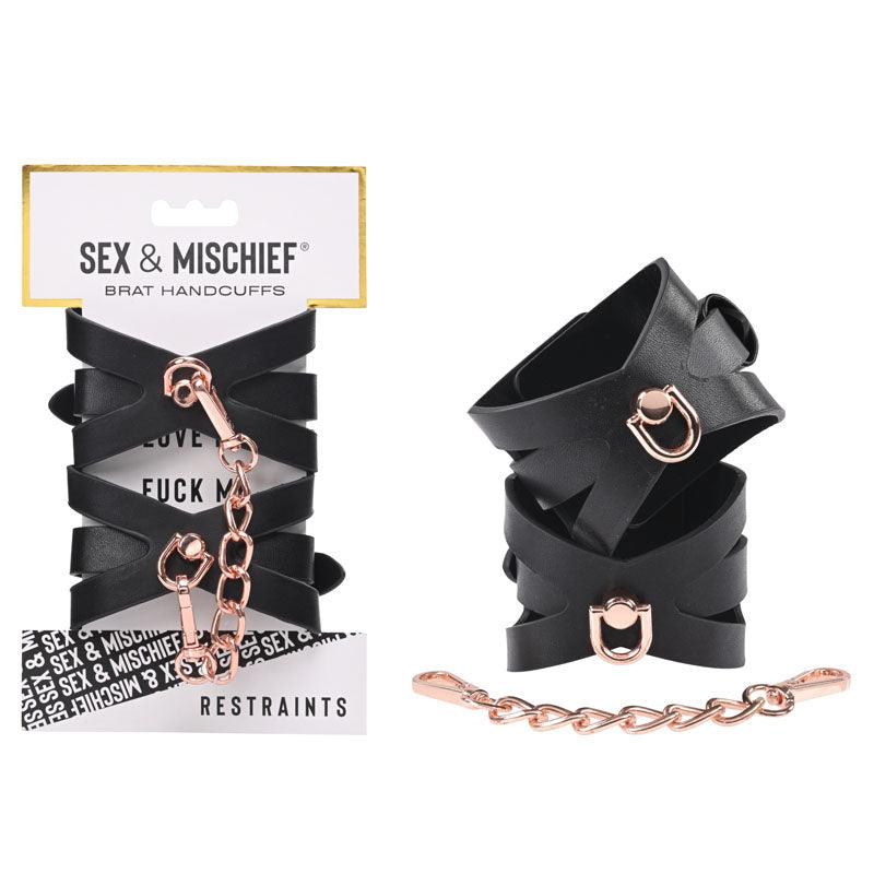 Sex & Mischief Brat Handcuffs - Black/Rose Gold Restraints - SS09840