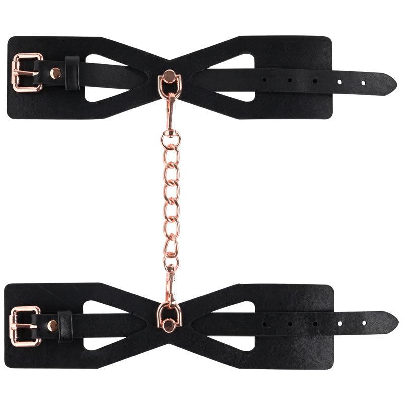 Sex & Mischief Brat Handcuffs - Black/Rose Gold Restraints - SS09840