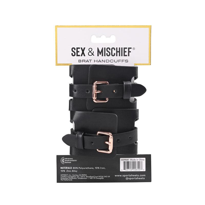 Sex & Mischief Brat Handcuffs - Black/Rose Gold Restraints - SS09840