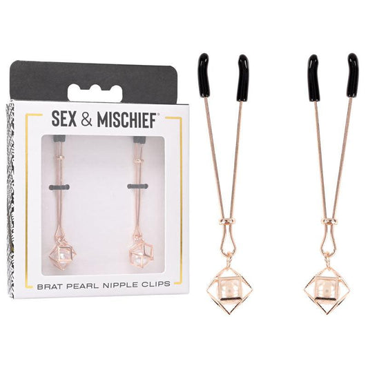 Sex & Mischief Brat Pearl Nipple Clips - Rose Gold - Set of 2 - SS09845