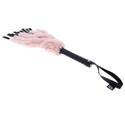 Sex & Mischief Brat Faux Fur Flogger - Black 50 cm Whip with Pink Faux Feather - SS09848