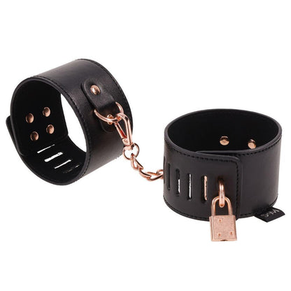 Sex & Mischief Brat Locking Cuffs - Black/Rose Gold Hand Cuffs - SS09849