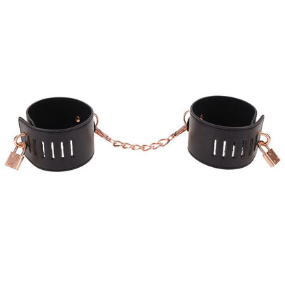 Sex & Mischief Brat Locking Cuffs - Black/Rose Gold Hand Cuffs - SS09849