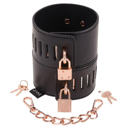 Sex & Mischief Brat Locking Cuffs - Black/Rose Gold Hand Cuffs - SS09849