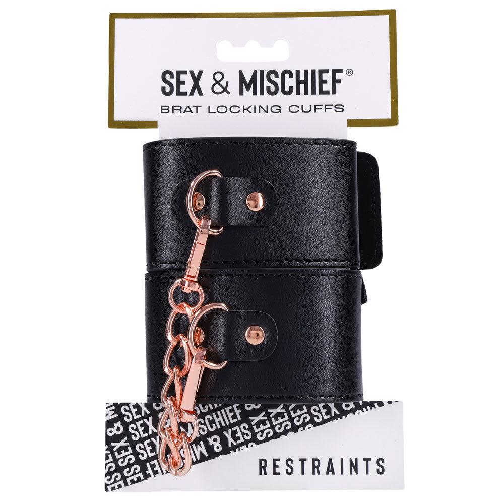 Sex & Mischief Brat Locking Cuffs - Black/Rose Gold Hand Cuffs - SS09849