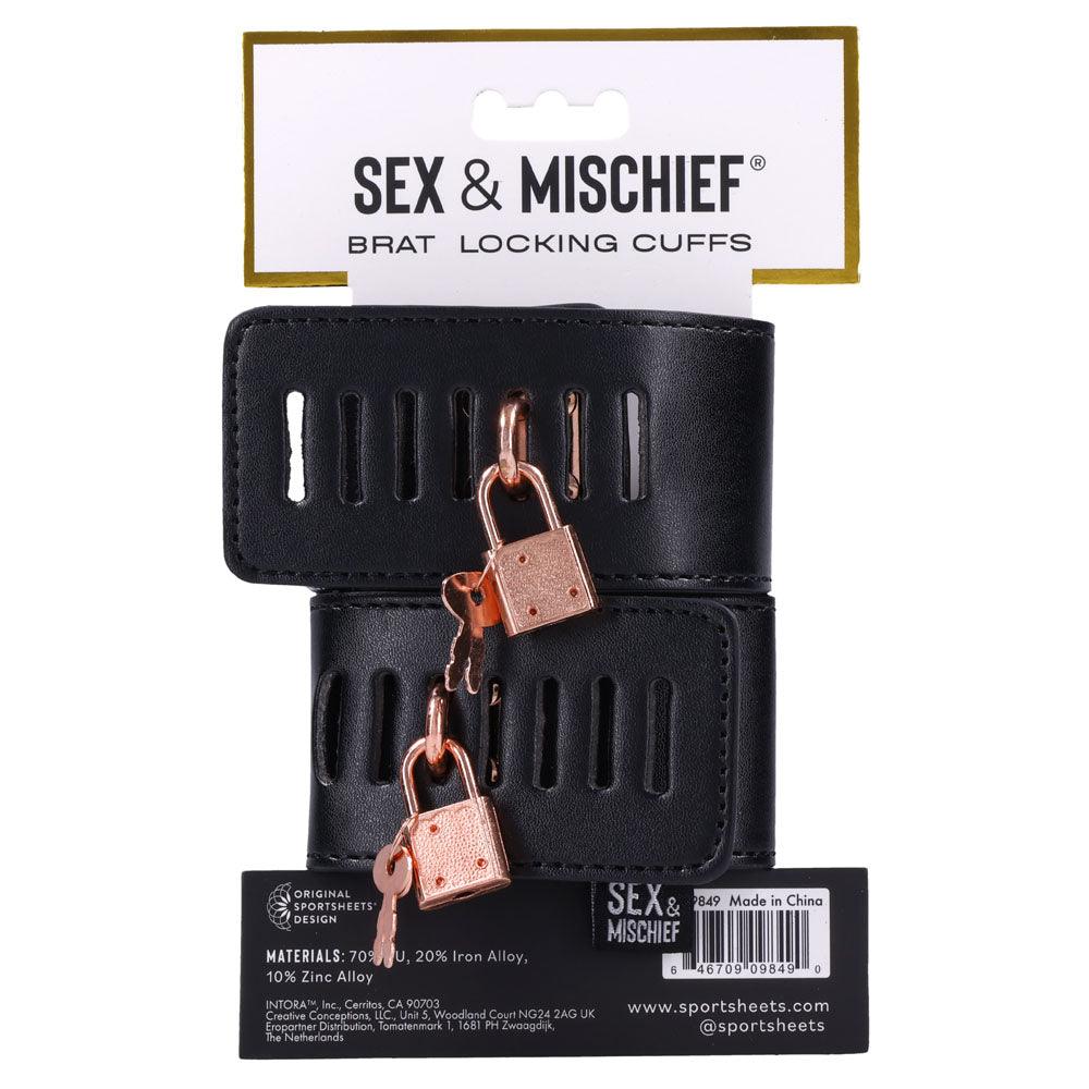 Sex & Mischief Brat Locking Cuffs - Black/Rose Gold Hand Cuffs - SS09849