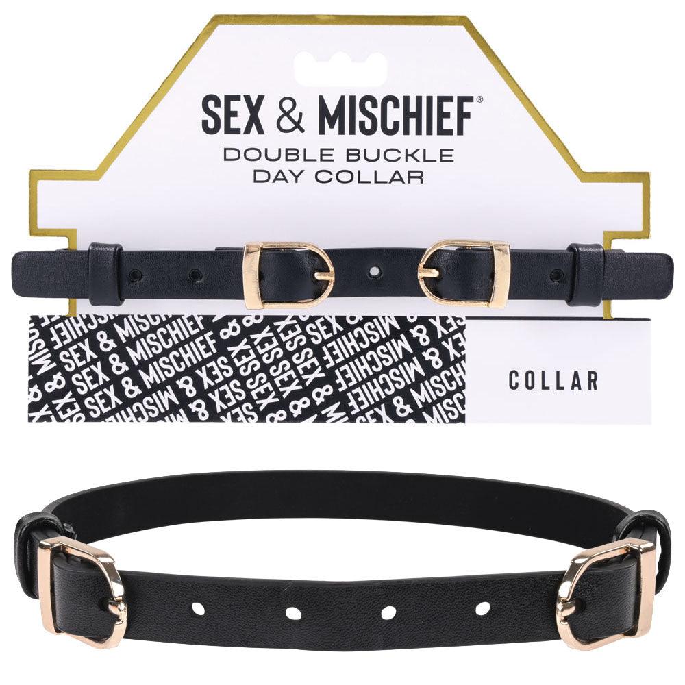 Sex & Mischief Double Buckle Day Collar - Black Collar - SS09854