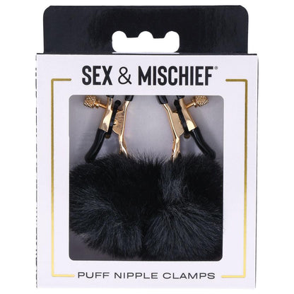 Sex & Mischief Puff Nipple Clamps - Black/Gold Nipple Clamps - Set of 2 - SS09855