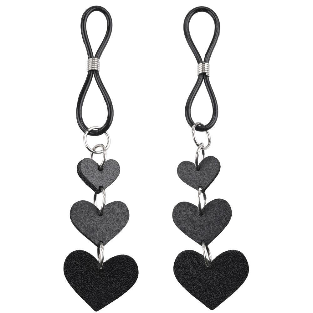 Sex & Mischief Heart Nipple Ties - Black Nipple Restraints - Set of 2 - SS09857