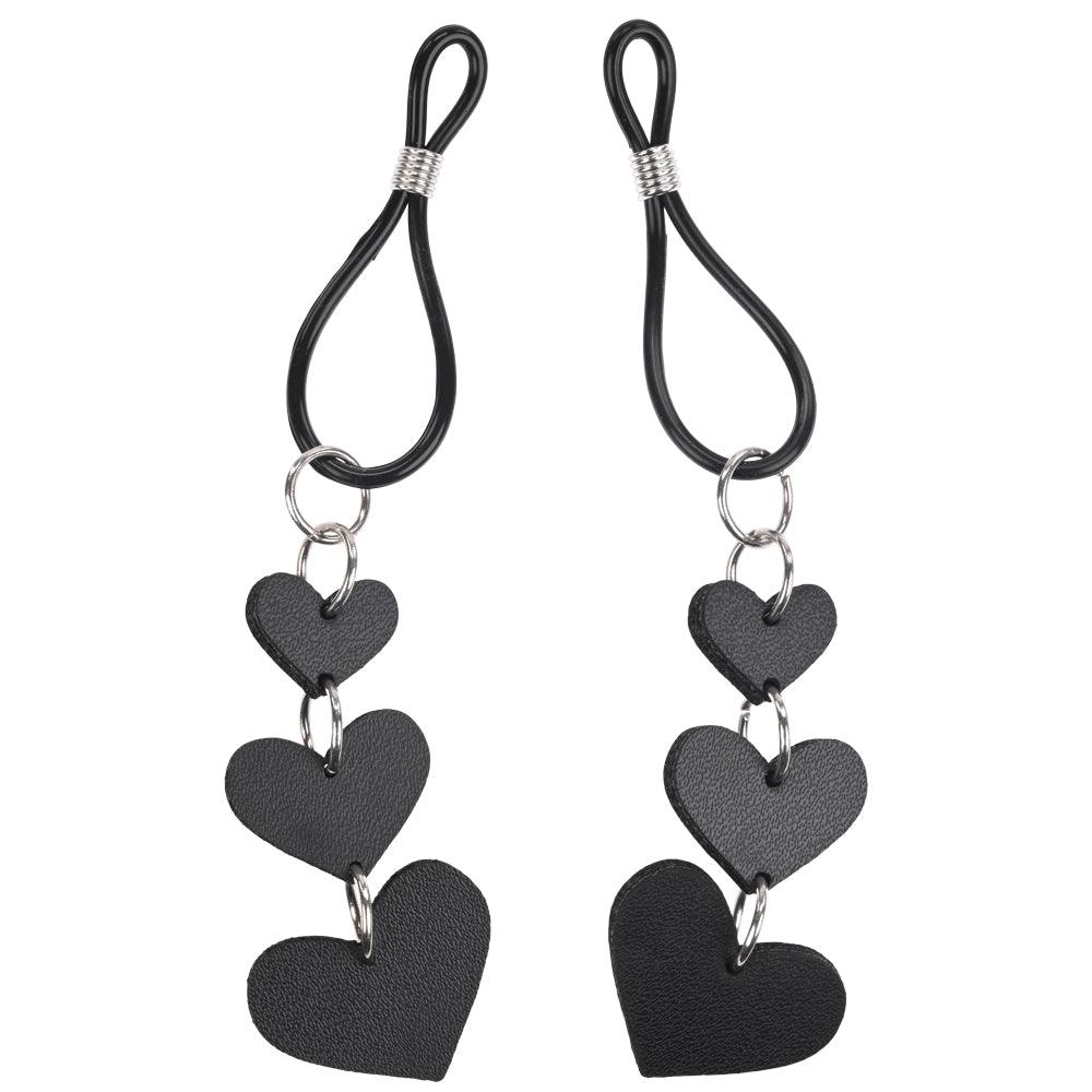 Sex & Mischief Heart Nipple Ties - Black Nipple Restraints - Set of 2 - SS09857