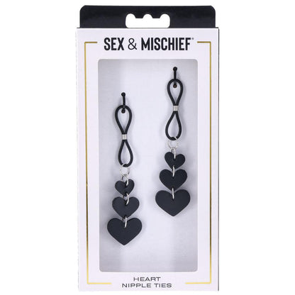 Sex & Mischief Heart Nipple Ties - Black Nipple Restraints - Set of 2 - SS09857