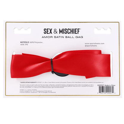 Sex & Mischief Amor Satin Ball Gag - Red/Black Mouth Restraint - SS09957