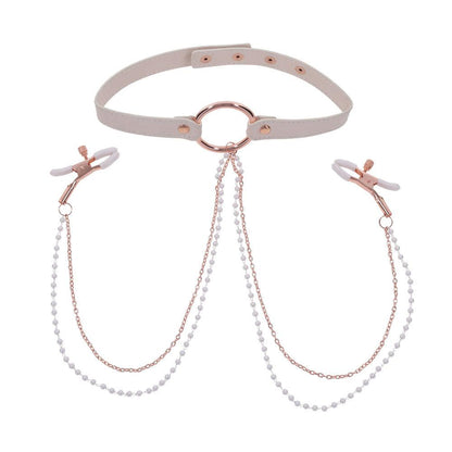 Sex & Mischief Peaches n CreaMe Collar with Nipple Clamps - Peach Nipple Restraints - SS09963