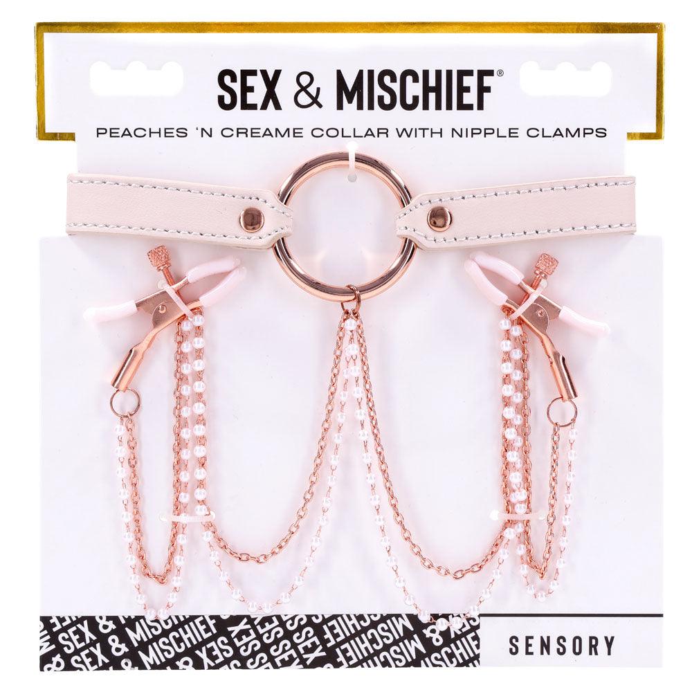 Sex & Mischief Peaches n CreaMe Collar with Nipple Clamps - Peach Nipple Restraints - SS09963