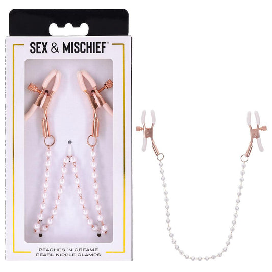 Sex & Mischief Peaches n CreaMe Pearl Nipple Clamps - Peach Nipple Restraints - SS09964