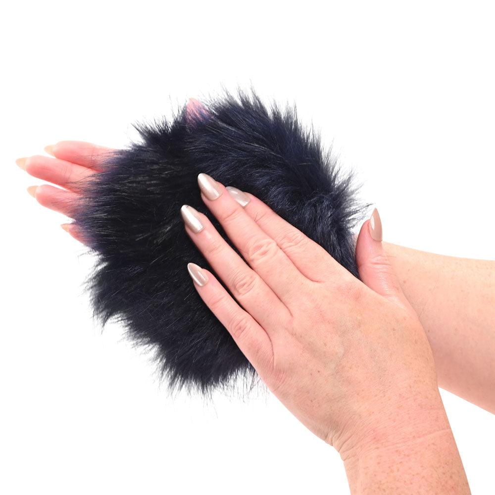 Sex & Mischief Cougar Spiked Sensory Glove - Navy Blue Furry Glove with Metal Spikes - SS09970