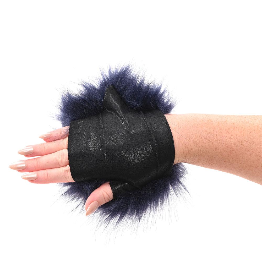 Sex & Mischief Cougar Spiked Sensory Glove - Navy Blue Furry Glove with Metal Spikes - SS09970