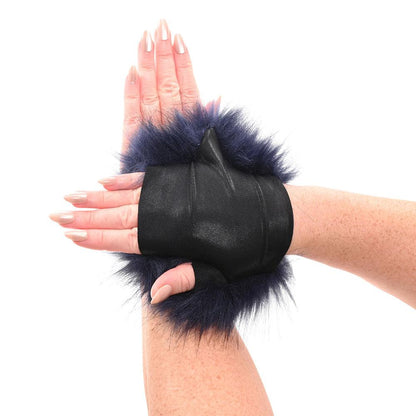 Sex & Mischief Cougar Spiked Sensory Glove - Navy Blue Furry Glove with Metal Spikes - SS09970