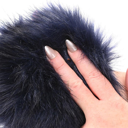 Sex & Mischief Cougar Spiked Sensory Glove - Navy Blue Furry Glove with Metal Spikes - SS09970