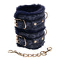 Sex & Mischief Cougar Fur Handcuffs - Navy Blue/Gold Furry Restraints - SS09971