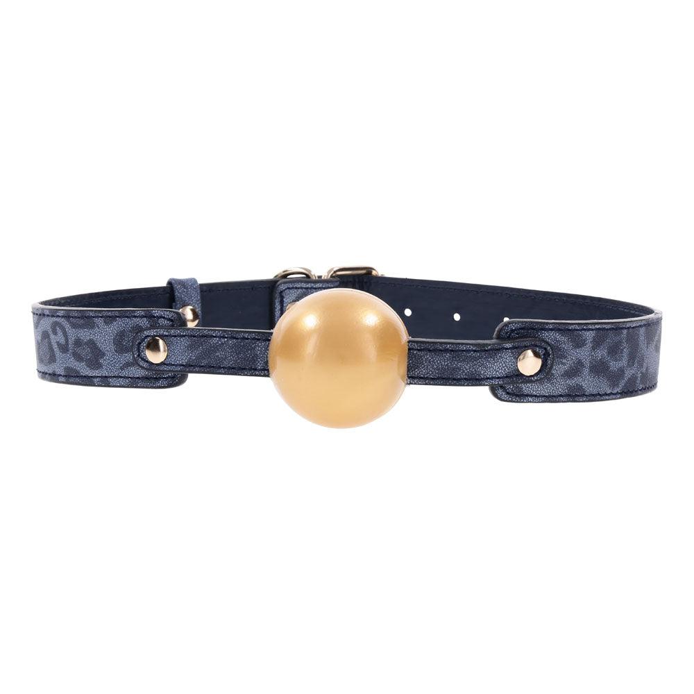 Sex & Mischief Cougar Ball Gag - Navy Blue/Gold Mouth Restraint - SS09973