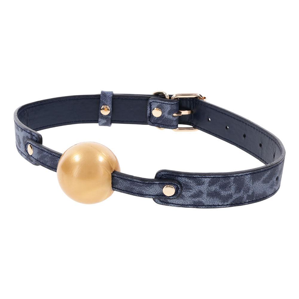 Sex & Mischief Cougar Ball Gag - Navy Blue/Gold Mouth Restraint - SS09973