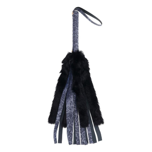 Sex & Mischief Cougar Faux Fur Flogger - Navy Blue/Black Furry Flogger Whip - SS09978