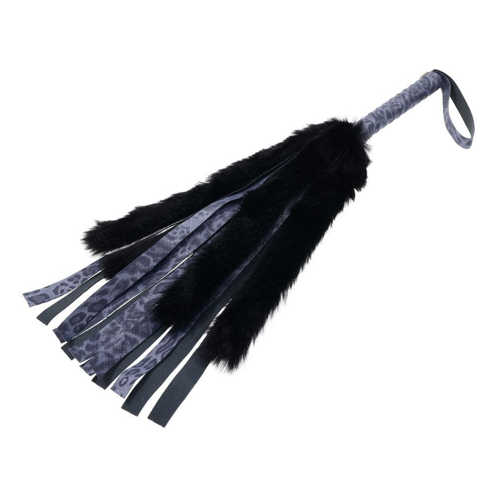 Sex & Mischief Cougar Faux Fur Flogger - Navy Blue/Black Furry Flogger Whip - SS09978